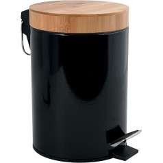 MSV Aza Cosmetic Bin 3 Litres Stainless Steel Bamboo with Soft-Close Mechanism and Inner Bucket Black