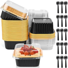 Mini Cake Tins, 150 Pieces, 50 Sets Reusable Loaf Tins with Lids and Spoons, Use for Air Fryers, Aluminium Foil Baking Moulds, Baking Moulds for Baking Bread, Cake