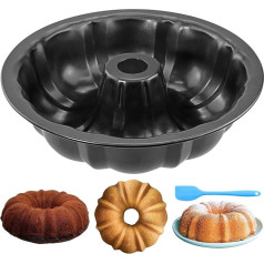 RAINPOP 24,4 cm Ringkuchenform, Karbonstahl Runde Backform, Kuchenform mit Antihaftbeschichtung, Backform, geriffelte Ringkuchenform Pan Tray zum Backen von Kuchen Brot, Schwarz