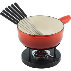 KUHN RIKON 32236 Indukcijas čuguna 24 cm siera Fondue komplekts, čuguns, sarkans, 34 x 26 x 23 cm, 9 gab.