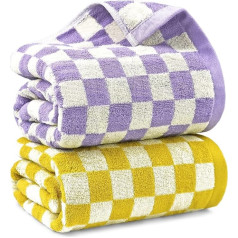 Jacquotha Yellow and Purple Plaid Bath Towel Set, Soft Colorful Bath Towels for Bathroom, Spa, Large Shower Towels, 2 Pack, 55 x 27.5 Inch Thin Quick Dry Towels for Beach Pool