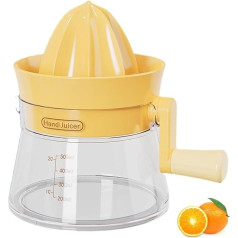 DDUP Manual Lemon Squeezer, Hand Cranked Juicer, Multifunctional Orange Citrus Lime Squeezer, Hand Fruit Juicer with Built-in Measurement, 500ml Cup and Grater, Yellow