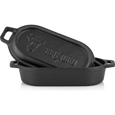 BBQ-Toro Cast Iron Roasting Dish, 1 Litre, 29 x 12.5 x 5.5 cm, Pre-seasoned, Dutch Oven Pot, Cast Iron Cooking Pot, Cast Iron Pot, Baking Pot, Baking Pot Ideal for Baked Goods, Stew