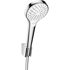 hansgrohe Croma Select S Duschkopf inkl. Duschkopfhalterung, 3 Strahlarten, Weiß/Chrom