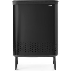 Brabantia - Bo Wäschesammler Hi 2 x 45L - Wäschekorb - 2 Fächer - Deckel mit Quick-Drop-Öffnung - Herausnehmbarer Baumwollsack - tragbar & hygienisch - Zubehör Schlafzimmer & Bad - Mattschwarz