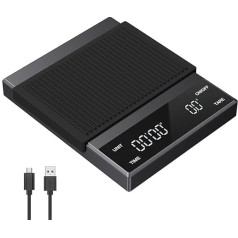 Brifit kafijas svari ar taimeri, Espresso svari, USB uzlādējami virtuves svari, 3 kg/0,1 G, precīzi svari ar LED displeju, taras funkcija, automātiskā izslēgšanās funkcija