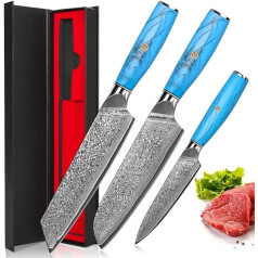 Home Drošība Damaskas nažu komplekts, Damaskas virtuves nažu komplekts, 3 gabalu Santoku nažu komplekts, izgatavots no 67 slāņu Vg-10 damaskas tērauda, profesionāls damaskas virtuves nažu komplekts, ergonomisks dabiskās sveķu rokturis, dāvana