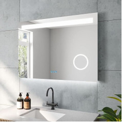 AQUABATOS Dales sērijas LED vannas istabas spogulis 100 x 70 cm Vannas istabas spogulis ar apgaismojumu Cool White 6400K Bluetooth skaļrunis Grima spogulis 3x palielinājums Touch Switch Dimmable Anti-Fog