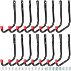 16 Pack Garage Storage Hooks Heavy Duty 17cm Wall Mounted J Hooks for Hanging Ladders, Garden Tools, Hoses, Bikes, Wood, Sports Equipment, Lawn Mowers, Toys and