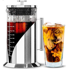 Cafe Du Chateau Cold Brew Coffee Maker (1 L) - kafijas automāts ar 304 nerūsējošā tērauda filtru un borosilikāta stikla korpusu - ledus kafijas automāts ar divu slāņu hermētisku silikona blīvējumu