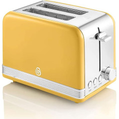 Swan Retro ST19010YELNEU 2 Slice Bread Slot Bread Toaster, Vintage Design, 3 Functions, Defrost/Reheat/Cancel, 6 Toast Levels, Stainless Steel, Yellow, 815W