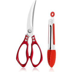 Jorunhe Nerūsējošā tērauda pretslīdēšanas asas korejiešu BBQ šķēres Clip Set Tongs sabiezinātas spēcīgs virtuves profesionālā Heavy Duty daudzfunkcionāla steiku vistas vārīšanas mājsaimniecības šķēres sarkans