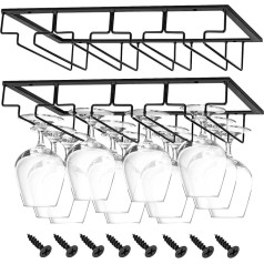 JMIATRY Pakete ar 2 piekarināmiem vīna glāžu turētājiem, 4 pakaramie metāla vīna glāžu turētāji, piekaramie glāžu turētāji ģimenei, restorāniem, viesnīcām, bāriem (41 x 23,5 x 6 cm, melns)