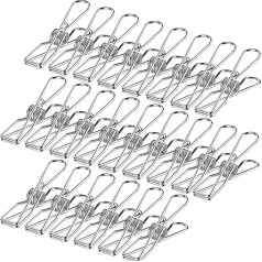 DERDOUT Multipurpose Stainless Steel Clothes Pegs, 40 Pack Sizes 6.5cm for Clothesline, Snack Bags, Washcloths, Pictures, Paper, Home, Kitchen, Office