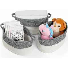 Winter Shore Braided Basket [Pack of 3] - Soft Baskets Storage Made of Polyester Cotton Rope for Bathroom, Kitchen, Children, Bedroom & Living Room - For Toys, Pet Supplies, Bathing Items - Grey &