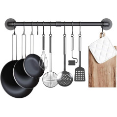 AcornFort® K-172 80 cm 76.2 cm Full Metal Solid Iron Wall Mounted Kitchen Pot Pan Bar Rack Bar Hanging Rail Utensils Hanger Organiser Cloth Display Rack with 10 Hooks