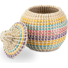 Decorasian Storage with Lid, Braided Seagrass Pot, Colourful, 20 cm Diameter