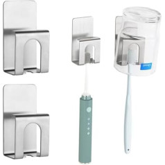 Zuquik Toothbrush Holder Wall Self-Adhesive Electric Toothbrush, Set of 4, Self-Adhesive & Drill-Free, Space for Cups, Ideal for Bathrooms, Suitable for Toothbrushes and Electric Toothbrushes