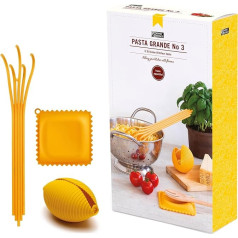 Monkey Business Silicone Kitchen Tools in Gift Box, 3 Large Pasta Shaped Kitchen Utensils, Ravioli Spoon Rest, Conchiglie Lemon Squeezer, Spaghetti Serving Spoon - Pasta Grande No.3