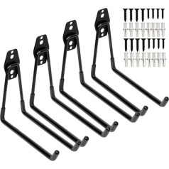 Heavy Duty Garage Storage Utility Double Hooks, Extended Wall Mount Tool Holder Organiser for Ladders, Bicycle, Chair, 4 Pack Black 7.5 Inch Large U Hooks