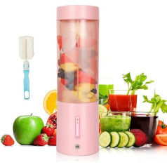 KMVIZI Blender Smoothie Maker, 450 ml svaigu sulu maisītāja pudele ar 4000 mAh uzlādējamu 6 asiem asmeņiem Blender Mini Mixer ar silikona salmiņu, piemērots ceļošanai, lietošanai mājās (rozā)