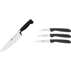 Zwilling 1001567 Pavāra nazis, asmeņa garums: 20 cm, plats asmens, nerūsējošā tērauda / plastmasas rokturis, četru zvaigžņu un 38115001 dārzeņu nažu komplekts, 3 gabali, plastmasas, melns