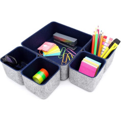 Welaxy Storage Bin Set Office Drawer Organizer for School Home Kitchen Closet Desk Organization Boxes 5 Pack (Navy)