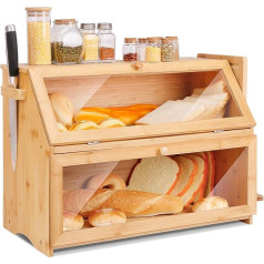 Leader Accessories Bamboo Bread Box, 2-ярусная корзина для хлеба с доской для нарезки хлеба, безопасное хранение хлеба, легкий уход, 50 x 25 x 37 см