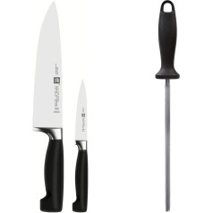 Zwilling Four Star nažu komplekts, 2 gabali, nerūsējošais speciālais tērauds, ergonomisks plastmasas rokturis, melns un asināmais tērauds, hromēts, garums: 23 cm, plastmasas rokturis ar cilpiņu, melns