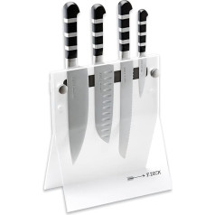 F. DICK 4Knives white 1905 4 daļas (nažu bloks no akrila stikla, garums x platums x augstums 24 x 12,5 x 42 cm, šefpavāra nazis, Santoku nazis ar izcirtni 18 cm, maizes nazis 21 cm, darba nazis 9 cm) 81972000-05,