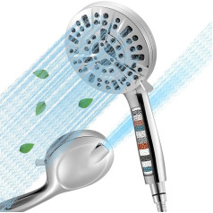 Shower Head Water Saving with Hose Filter - Shower Head with Shower Hose 2 m, Hand Shower Rain Shower Pressure Increasing Economy Shower Head with 10 Jet Types Relaxation Anti-Limescale Function