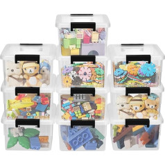 Queta 10 x Clear Plastic Stackable Storage Boxes with Lids for Shelves Toy Boxes with Handles