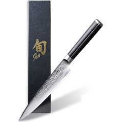 KAI Shun Classic japanisches Allzweckmesser Linkshänder 15 cm Klingenlänge - Damastmesser 32 Lagen VG MAX Kern - 61 (±1) HRC - Griff aus Pakkaholzgriff - Made in Japan, kleines Kochmesser geschmiedet