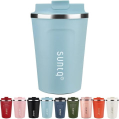 SUNTQ Coffee Mug to Go Nerūsējošā tērauda termisks krūze ar dubultu sienu izolāciju Kafijas krūze, kas paredzēta kafijas pagatavošanai, ar ūdensnecaurlaidīgu vāciņu, atkārtoti lietojama un videi draudzīga, debeszilā krāsā, 380 ml