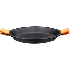 BRA Efficient Paella panna, alumīnija lējums ar Teflon Platinum Plus pretpielipšanas pārklājumu, silikona rokturi, 36 cm, melna