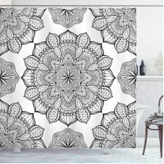 ABAKUHAUS Mandala Shower Curtain, Художественные цветочные мотивы, Стирается и прост в уходе, 12 крючков, Высококачественный принт, Стойкость цвета, Долгов