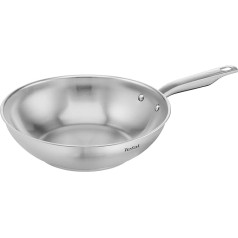 Tefal E49219 Virtuoso Wok 28 cm, augstas kvalitātes augstākās kvalitātes nerūsējošais tērauds, nehermētisks, matēts, piemērots indukcijas plītīm, piemērots cepeškrāsnī līdz 250°C, nerūsējošais tērauds