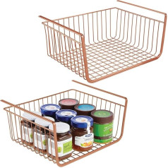 mDesign Set of 2 Rust-Resistant Metal Hanging Baskets - Large Storage Basket for Kitchen and Pantry - Heavy Duty Wire Basket for Food and Kitchen Utensils - Copper