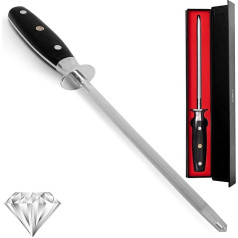 Aspiree 8 Inch Honing Knife Sharpening Rod - Carbon Steel - Pakka Wood Trade - Professional Chef Honing Knife Sharpener Rod