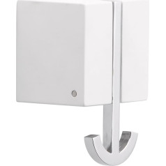 ANCORA Wall Hook Made of Robust Solid Beech Wood in Matt White Lacquered. The Hook is a Shiny Chrome-Plated Cast Metal for Folding in and Out. Dimensions: H/W/D = 6.3 cm - 5.3 (10.0) cm - 10.0 (6.3)