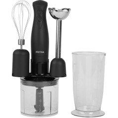 Petra PT2827BMBLKVDE 3-in-1 Mixer – BPA-freie Anbauteile, 500ml-Schüssel, 700ml-Becher, Schneebesen, Mixen, Zerkleinern, 2 Geschwindigkeiten, Edelstahlklingen, für Babynahrung, Smoothies, Saucen, 350W