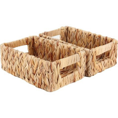 YAHUAN Woven Water Hyacinth Baskets for Organizing, Rectangular Wicker Baskets with Built-in Handles, Small Storage Baskets for Shelves, Kitchen, Makeup, Toilet Paper (Water Hyacinth 2 Pack)