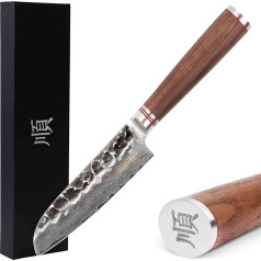 YOUSUNLONG Santoku nazis Pavāra nazis 127 mm - Āzijas nazis Japāņu kaltais damaskas tērauds - īpaši ass asmens - dabīga riekstkoka koka rokturis