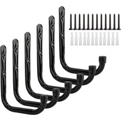 Reehi Ladder Hooks, Heavy Duty Garage Hooks Wall Mount Steel Garden Tools Storage Hooks for Bike Chair Garden Hose Power Tool Indoor Outdoor (Pack of 6)