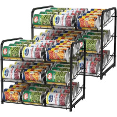 YBING Stackable Can Rack Organizer 2 Pack Pantry 3 Tier Can Dispenser Holds up to 72 Cans Pantry Can Holder Kitchen Cabinet Countertop Black