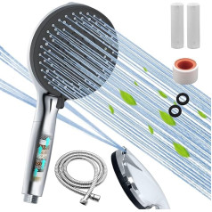 Teronbeta Shower Head and Two Replacement Filter Cartridges, 15 Stage Shower Filter, 10 Spray Modes, Extra Large 128 mm High Pressure Hand Shower Head, Remove Residual Chlorine, Water Saving (Shower