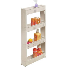 mDesign Laundry Room Transport Trolley - Compact Shelving System with Wheels for Detergent, Stain Remover etc. - Practical Trolley with Four Wide Plastic Shelves - Taupe