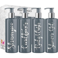 Print Maniacs Grey Mrs Hinch Inspired Personalised 500ml Pump Bottles Bathroom Lotion Kitchen Set Shampoo Conditioner Shower Gel Set 4 Shower Gel (Silver)