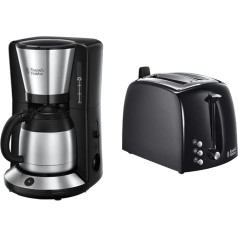 Кофеварка Russell Hobbs Adventure из нержавеющей стали, термокувшин до 8 чашек, 1,0 л, 1100 Вт и тостер Textures+, 2 очень широких слота для тостов, 6 регулируемы