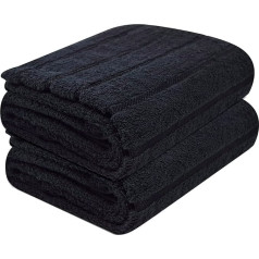 Towelogy® Luksusa vannas dvieļi 100% ēģiptiešu kokvilnas ātri žūstoši lieli vannas dvieļi vannas istabai dušā 540 gsm viesnīcu un spa kvalitāte 80x140 cm (melnas svītras, 2)